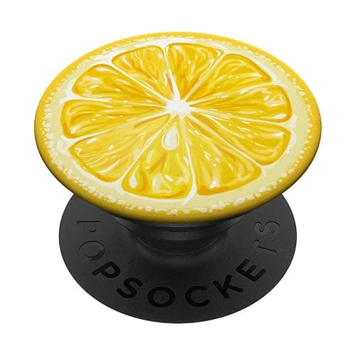 Yellow Lemon Pattern slice for boys girls lemon print black PopSockets Adhesive PopGrip - Image 1