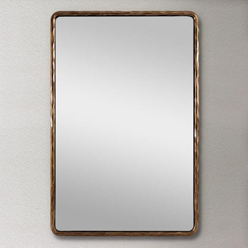 ANDY STAR Hand-Forged Gold Bathroom Mirrors for Wall, 24x36 Inch Vintage Solid Steel Metal Frame Bathroom Vanity Mirror, Antique Rounded Rectangle Wall Mirror, Hangs Horizontally or Vertically thumbnail 7