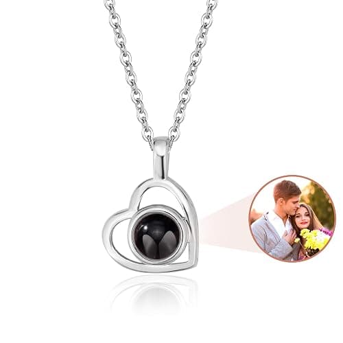 Easycosy Personalized Picture Necklace Projection Necklace with Photo Inside - Custom Photo Heart Pendant Necklace - Photo Gifts Christmas Birthday Love Memorial Gifts for Girlfriend Wife Women - Image 1