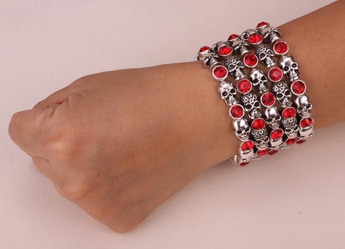 Angel Jewelry Women's Crystal Skull Stretch Cuff Bracelet thumbnail 3