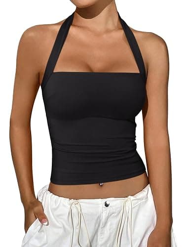 REORIA Halter Tops for Women Summer Sleeveless Going Out Outfits Y2K Trendy Cute Crop Tank Top Clothes - Image 1