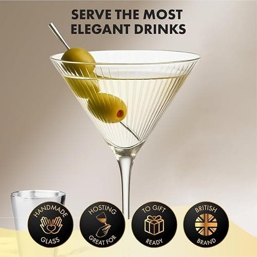 VEMACITY - Ribbed Martini Glasses Set of 4 | Silver Bar Tools - 8oz Cocktail Glasses | Espresso Martini, Margarita, Manhattan, Cosmopolitan - Art Deco Cocktail Gift Set | Ideal for Martinis thumbnail 4