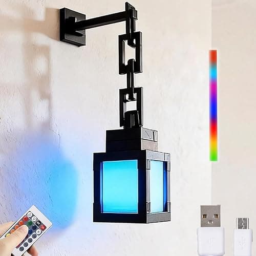 Neioaas Pixelated Lantern Night Lamp - 16 Color Changing Hanging Lantern Lamp, Rechargeable LED Wall and Table Decoration for Boys, Girls, and Adults, Playroom and Bedroom Decoration - Image 1