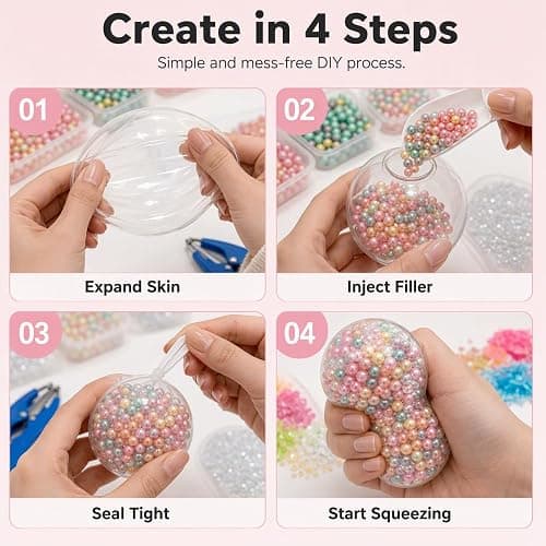 DIY Squishy Kit & Stress Ball Making Kit with Filler and Tool，1 Set | DIY Stress Ball Making Kit Complete Stress Ball DIY Kit with 10 Blank Skins 9 Fillers & Cable and Ties Expander Tool thumbnail 6