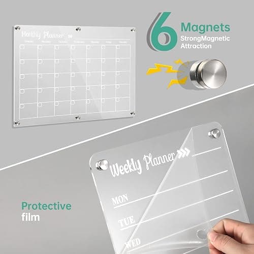 LCPCX Acrylic Magnetic Dry Erase Board for Fridge，Set of 3 Transparent Planning Boards for Monthly Calendar, Weekly Includes 6 Dry Erase Markers, 1 Eraser and Magnetic Pen Holder thumbnail 4