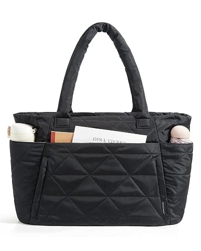 BAGSMART Tote Bag for Women, Puffy Tote Bag with Zipper, Large Quilted Shoulder Bag with Compartments for Travel, Work, Gym - Image 1
