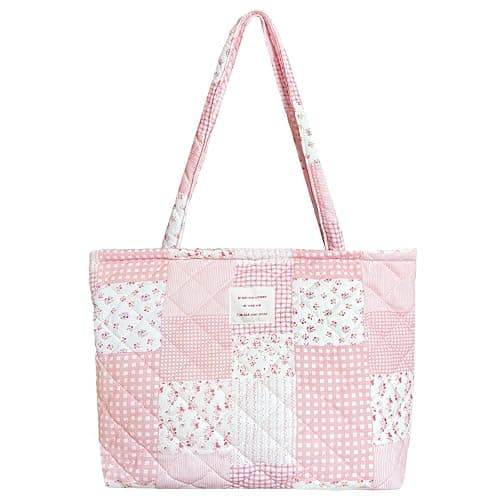 Modacarry Small Floral Quilted Tote Bag with Zipper Closure for Women Girls - Image 1