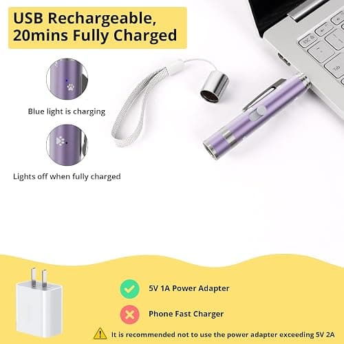 Cat Toy, Distinctive Purple Painted Metal Casing with Paw Print Design, USB Rechargeable, 3 Light Modes & 5 Adjustable Patterns,Interactive Chase Toy for Indoor Cat & Dog & Bird Training & Exercise thumbnail 5