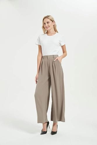 Tronjori Women High Waist Casual Wide Leg Long Palazzo Pants Trousers Regular Size thumbnail 6