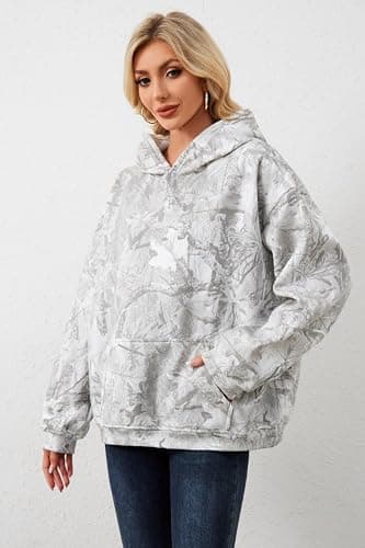 Anoumcy Camo Hoodie Womens Maple Leaf Fleece Hooded Sweatshirt Oversized Camouflage Hoodies For Women Trendy thumbnail 2