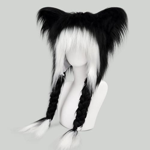 JUNBOON Cute Plush Cat Hat Fluffy Ear Headwear Winter Warm Earmuffs Head Mask Halloween Cosplay Accessory thumbnail 2