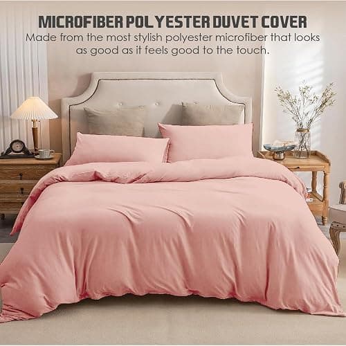 Ev Dekor® DVS729 Duvet Cover Sets Single Blush | Pink - Soft Microfibre Polyester Duvet Cover with Pillow cases - Bedding Quilt Cover Set thumbnail 3