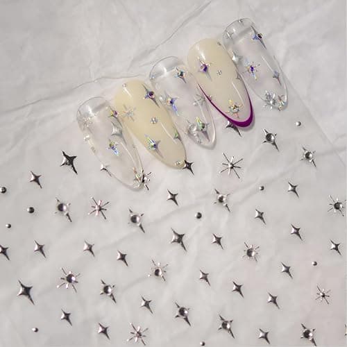 2 Sheets Star Nail Stickers 5D Embossed Nail Decals for Nail Art Self Adhesive Silver Aurora Star Nail Art Stickers with Glitter Shiny Nail Design Supplies for DIY Manicure for Women Girls thumbnail 3
