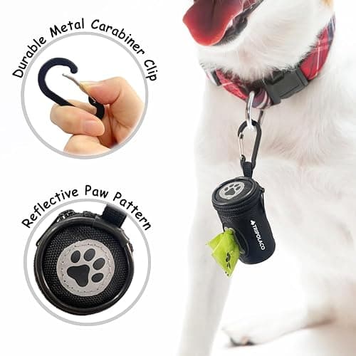 TRIPOLACO Dog Poop Bag Holder for Leash, Easy Release Doggie Poop Bag Dispenser, Fits Most Standard Poo Bags, Soft Fabric Dog Waste Bag Holder with Carabiner Clip, Compatible with All Leashes, Black thumbnail 4
