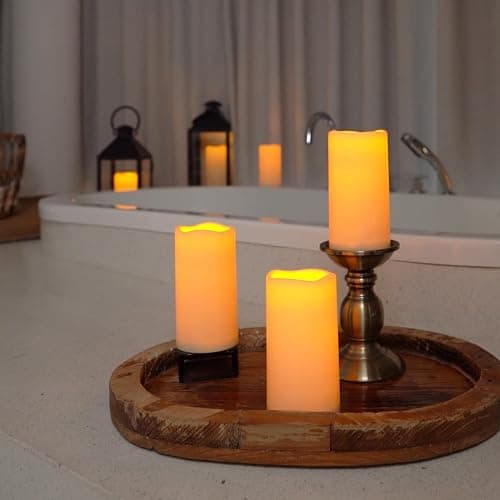 Amagic 3" x 6" Waterproof Outdoor Flameless Candles, Battery Operated Candles with Remote and Timer, Flickering LED Pillar Candle for Outside Patio Garden and Indoor Home Decor, Ivory, Set of 2 thumbnail 8