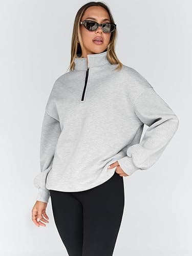 Trendy Queen Womens Oversized Sweatshirts Fall Sweaters Fashion Hoodies Half Zip Pullover Long Sleeve Shirts Clothes thumbnail 3