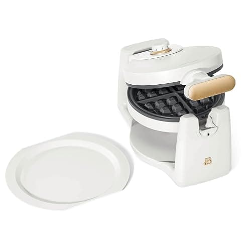 DqOasd Rotating Belgian Waffle Maker, Black, by Drew Barrymore Flower, Makes 1-Inch Thick Waffles, Stainless Steel (White Icing) thumbnail 2