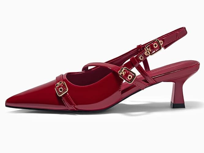 Coutgo Womens Slingback Kitten Heels Low Heel Closed Pointed Toe Pumps Buckle Strap Heeled Sandals Shoes thumbnail 2