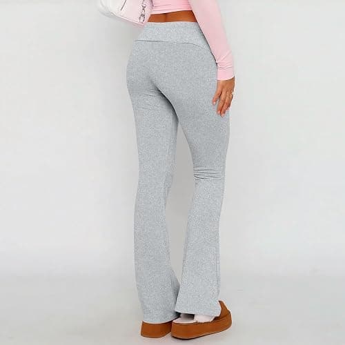 Slakkenreis Flare Leggings for Women Fold Over Wide Leg Yoga Pants Y2K Low Rise Sweatpants Plus Size Workout Cotton Leggings thumbnail 7