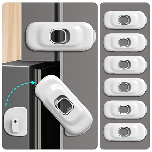 Cabinet Fridge Locks Baby Proofing, 6 Pack Child Proof Cabinet Refrigerator Locks, Baby Child Safety Frigerator Locks for Cabinets, with Strong Adhesive Pad for Draw Kitchen Oven (White, 6 Pack) - Image 1