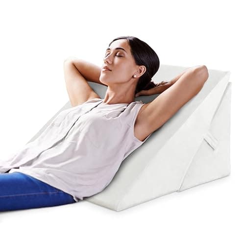 GOPLUS Keilkissen für Bett Lesekissen Bücherkissen zum Relaxen, Memory Foam Bezug Waschbar, Beinkissen Rückenkissen Ergonomisch mit Griff Venenkissen Relaxkissen für Couch Sofa, 58x36x51cm (Weiß) - Image 1