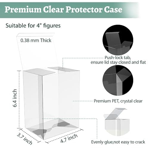 100 Pack Clear Protectors Case Compatible with Funko Pop Protector Case for 4 Inch Figures Collectibles Heavy Duty Crystal Plastic Protector Cases with Protective Film Locking Tabs Auto-Lock Bottom - Image 1
