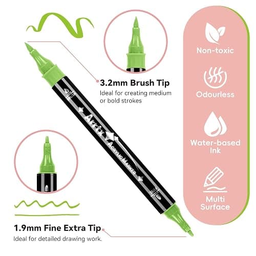 Arrtx Paint Markers Paint Pens, 112 Colors Acrylic Paint Pens Dual-Tip for Rock Painting, Ceramic, Wood, Plastic, Scrapbooking, Brush Lettering, Card Making, DIY Crafts (Fine Tip and Brush Tip) thumbnail 2