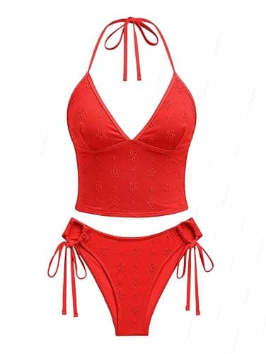 seamoly Gingham Bowknot Decor Halter Tied Chic Tankini Set - Image 1