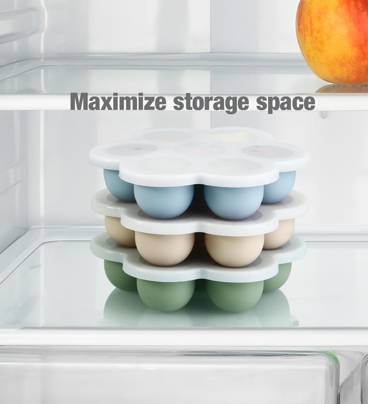 PandaEar 3 Pack Baby Food Freezer Tray with Lids, Silicone Baby Fruit Food Feeder Teether Tray, Baby Food Storage Container Ice Cube Tray Maker for Homemade Baby Food (Blue/Green/Carnation) thumbnail 2