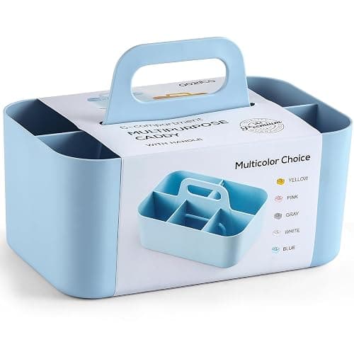 Multiuse Caddy Organizer with Handle, Portable Divided Plastic Tote Bin - Art Craft, Stationary Pen Marker Crayons, Makeup Hair Supplies Storage - Bathroom, Classroom, Dorm, Office, Desk Holder - Blue thumbnail 9
