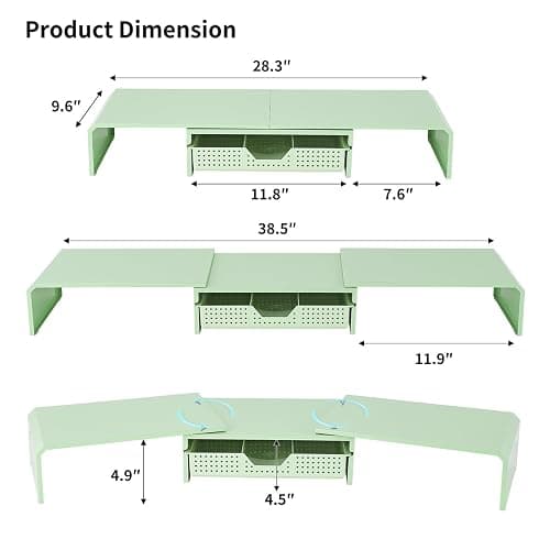 LEKETREE Dual Monitor Stand Riser with Drawer, Desk Organizer and Accessories, Metal Laptop Stand for Desk, Workspace Desktop Stand for Computer, Laptop, TV and More (Mint Green) thumbnail 3