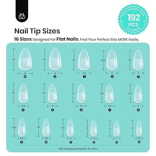 Beetles Tipex Instant Apex Nail Tips Almond Medium 16 Sizes 192 Pcs Pre-Etched Pre-Building Strong Thick Acrylic Tips thumbnail 5
