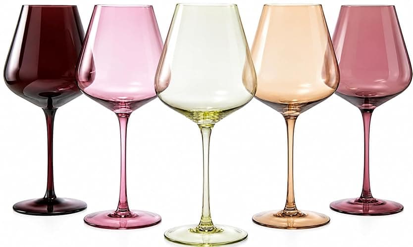 Terracotta Mars Collection Colored Crystal Wine Glass Set of 5, Gift For Him, Mom Dad Friend - 20 oz Glasses, Unique Italian Style Tall Drinkware - Red & White, Beautiful Glassware - Image 1