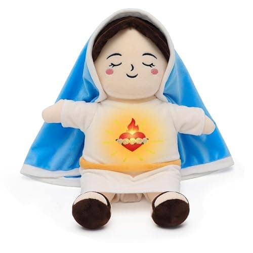 Yelakey Breathing Plush Virgin Mary Doll 15" Soothing Guardian Angel with Light & Sound, Baptism Plushie Toy Gifts for Kids for Christening Religious Easter - Image 1
