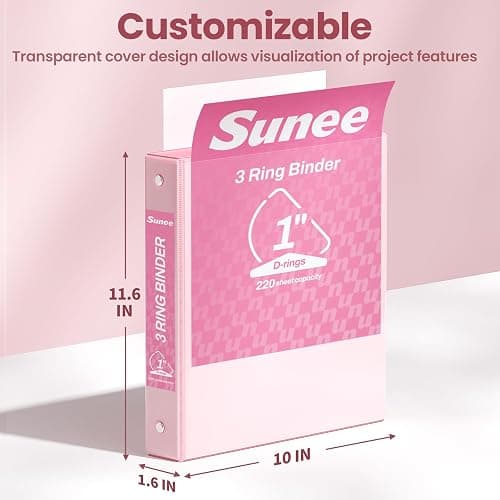 SUNEE 3 Ring Binder 1 Inch D Ring, Clear View Binder Three Ring PVC-Free (Fit 8.5x11 Inches) for School or Office Supplies, Assorted Pastel, 4 Pack thumbnail 2