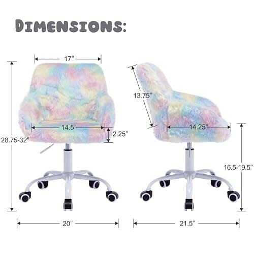 LukeAlon Kids Adjustable Desk Chair, Furry Study Chair with Swivel Base Cute Faux Fur Reading Chair Comfy Upholstered Computer Chair with Arms for Girls Children, Light Colorful thumbnail 2