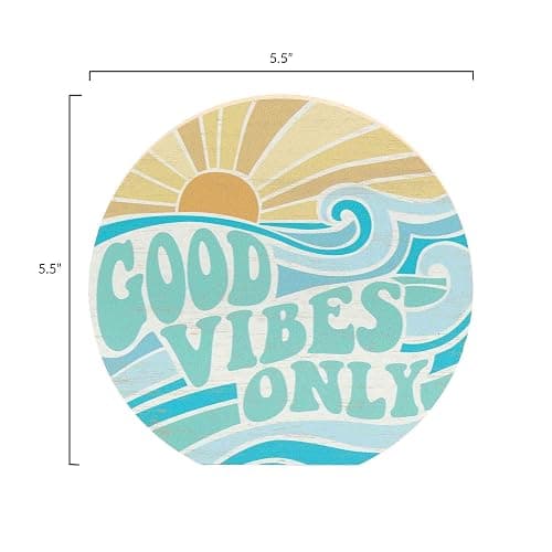 Open Road Brands Good Vibes Only Chunky Wood Block Sign - Retro Beach Themed Decor - Hang or Display on Desk, Dresser or Counter - Aqua thumbnail 6