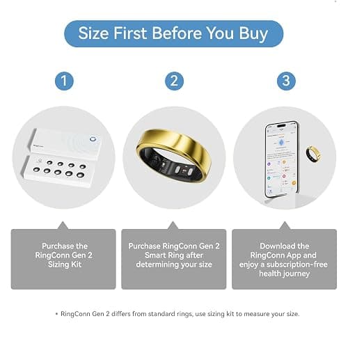 RingConn Gen 2, Smart Ring with Sleep Apnea Monitoring, 12-Day Battery Life, Stress/Heart Rate/Women's Health Tracker, Android & iOS Compatible (Gold, Size 8) thumbnail 2