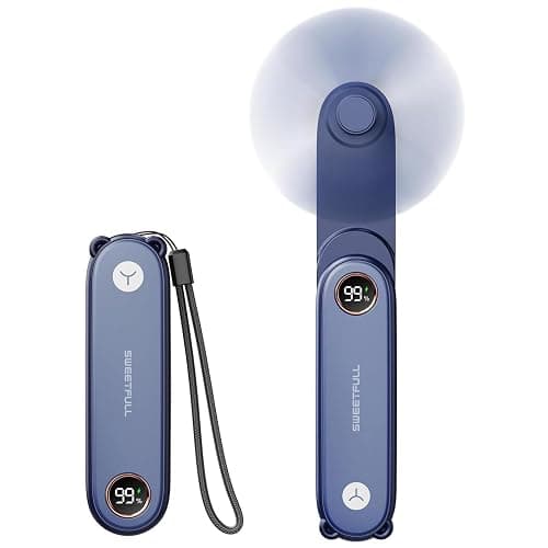 SWEETFULL Portable Handheld Mini Fan with LED Display, 3-in-1 Personal Foldable USB Rechargeable Hand Held Fan & Flashlight for Travel, Lash Eyelash, Cute Small Pocket for Women, Girls - Image 1