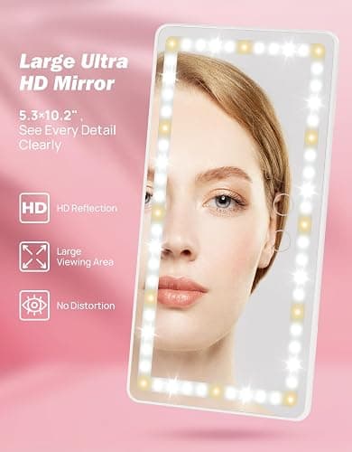 JOYTUTUS Car Sun Visor Vanity Mirror, Car Vanity Mirror with Lights, Makeup with 3 Light Modes & 60 LEDs, Rechargeable Dimmable Touch Control Travel Makeup for Sedan Truck SUV thumbnail 4