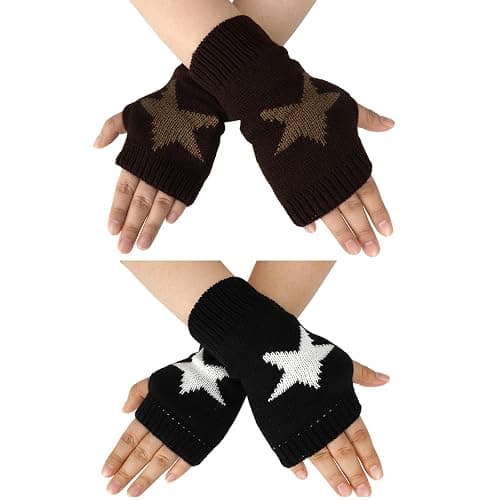 BQSAZHYJ 2 Pairs Y2K Star Gloves Autumn Winter Fingerless Star Knitted Gloves for Women Warm Thumb Hole Warmers Glove - Image 1