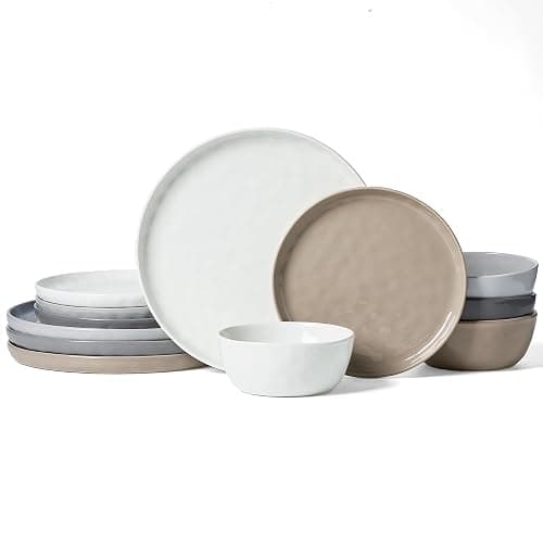 Famiware Mars Plates and Bowls Set, 12 Pieces Dinnerware Sets, Dishes Set for 4, Multi-color - Image 1