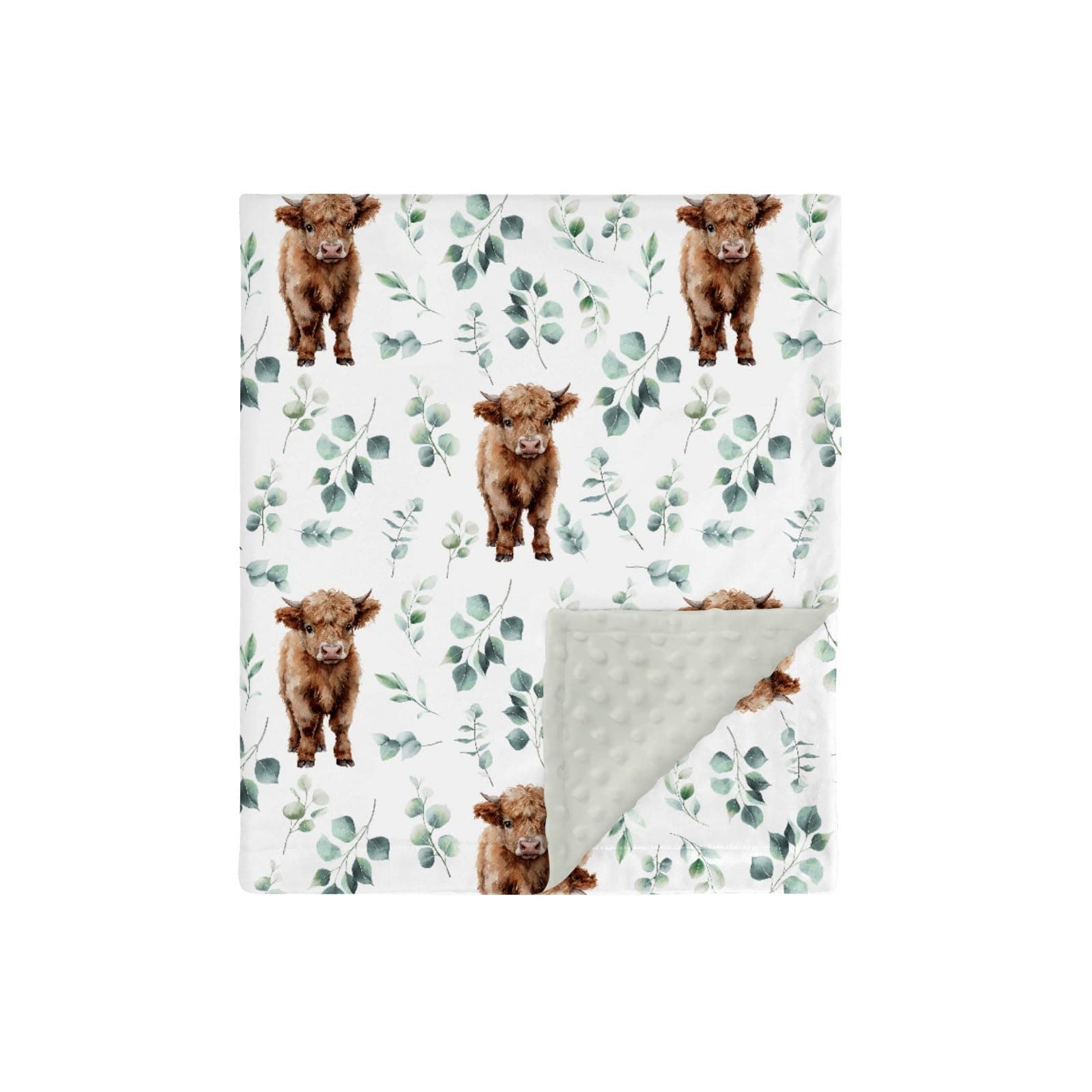 HawSkgFub Highland Cow Eucalyptus Leaf Mink Baby Blankets with Dotted Backing Boy Girl Shower Gift, Western Cowboy Double Layer Nursery Swaddle, Soft Newborn Infant Toddler Bed Crib Bedding 30 x 40 - Image 1