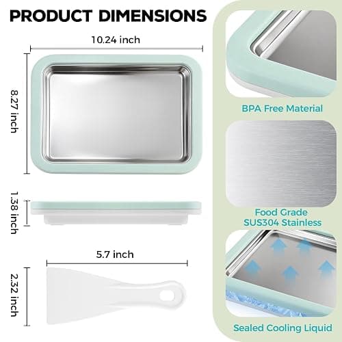 Rolled Ice Cream Maker with Quick Start Guide - DIY Instant Ice Cream Tray Kit, Includes 2 Scrapers for Manual Homemade Ice Cream Rolls, Frozen Yogurt, Sorbets & Slushies, No Electricity Needed（green） thumbnail 2