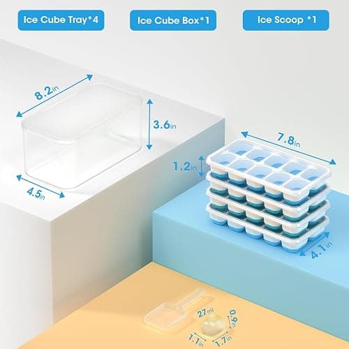 DOQAUS Ice Cube Tray with Lid and Bin - 4 Pack Silicone Ice Cube Trays for Freezer, Stackable Ice Bucket Kits with Storage Container & Scoop for Kitchen, RV, Cocktail, Coffee thumbnail 2