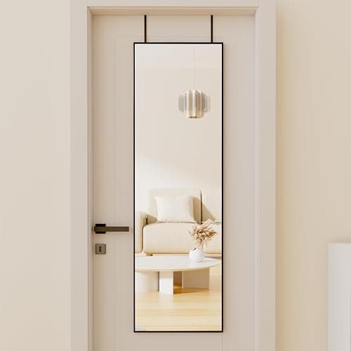 BEAUTYPEAK 16" x 50" Adjustable Height Over The Door Mirror, Full Length Hanging Door Mirror with Shatterproof Tempered Glass Aluminum Alloy Frame for Bedroom, Living Room, Bathroom, Dorm, Black thumbnail 9