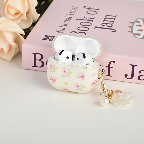 Reownest Étui AirPods 2 avec Kit Nettoyage, Design Floral Mignon avec Fleurs Élégantes, Coque TPU Douce pour Filles et Femmes，Compatible avec AirPods 2e Génération –Blanc thumbnail 6