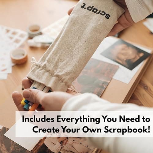 Scrapbook Kit - 80 Page Photo Album DIY Scrapbook - Holds 300+ Photos, with Metallic Pens, 150+ Stickers, Glue Pen, Washi Tapes, Backing Paper, Photo Corner Stickers (Starter Kit - 8 x 8 Inch, Kraft) thumbnail 7