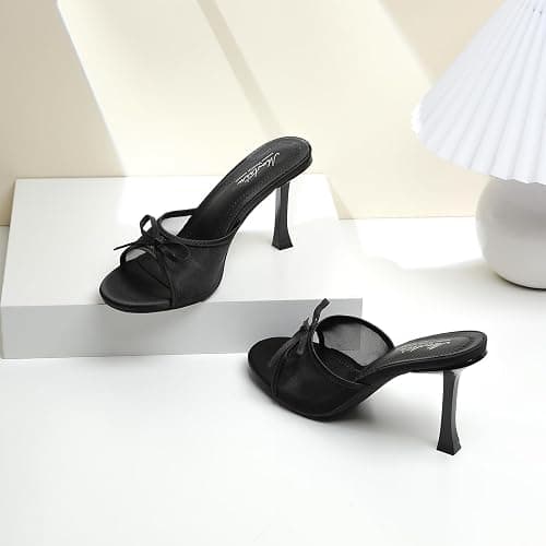 Mostrin Kitten Heels for Women Round Toe Heels With Bow Vintage Mules Sexy Slip on Stiletto Backless Sandals for Party Daily thumbnail 9