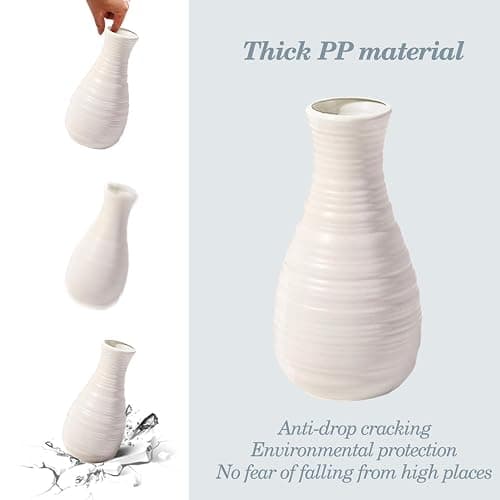 Unbreakable Vase for Flowers, Ceramic Look Plastic Vase for Home Decor, Living Room, Table (Seashell White) thumbnail 4